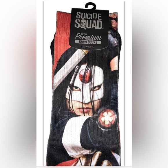 Suicide Squad Katana Crew Socks 1 Pair Men 8-12 Red Black Sublimated DC Joker - Picture 3 of 8
